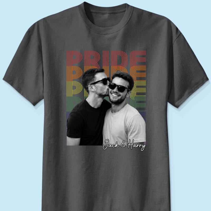 Retro Pride Bootleg Style LGBT+ Couple - Personalized Shirt - Gift For Couple, Happy Pride Month