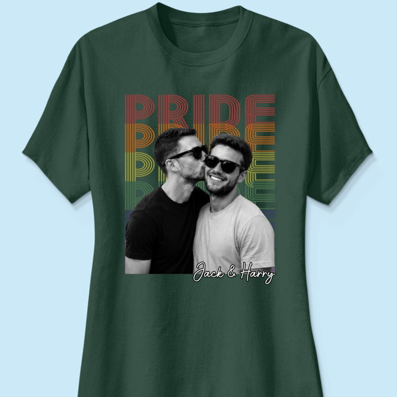 Retro Pride Bootleg Style LGBT+ Couple - Personalized Shirt - Gift For Couple, Happy Pride Month