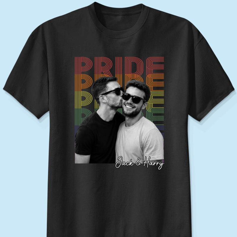 Retro Pride Bootleg Style LGBT+ Couple - Personalized Shirt - Gift For Couple, Happy Pride Month