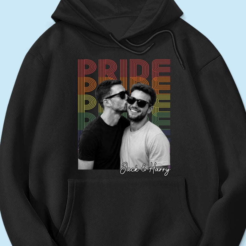 Retro Pride Bootleg Style LGBT+ Couple - Personalized Shirt - Gift For Couple, Happy Pride Month