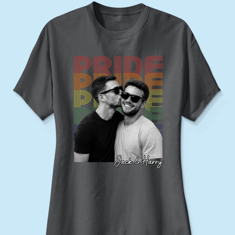 Retro Pride Bootleg Style LGBT+ Couple - Personalized Shirt - Gift For Couple, Happy Pride Month