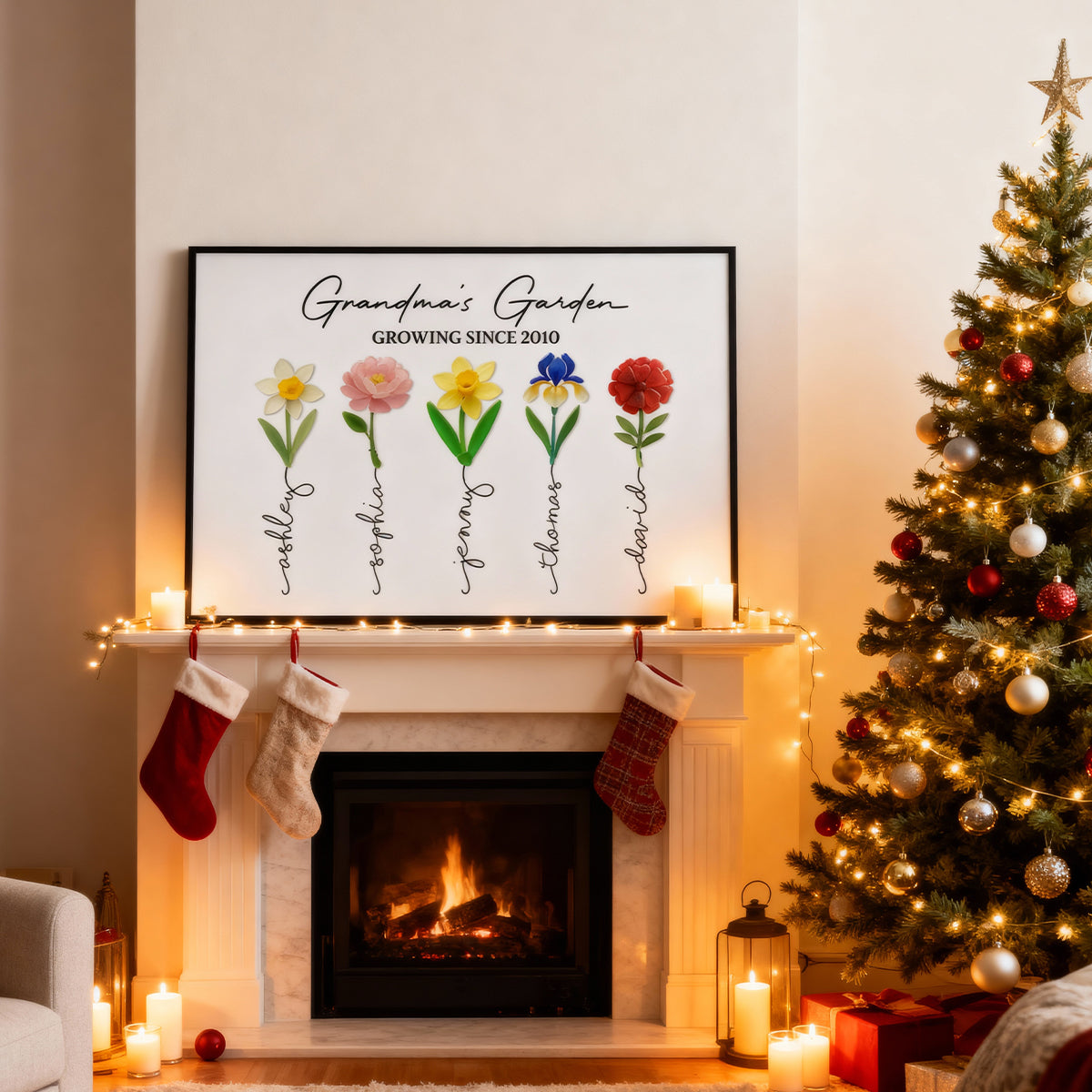 Grandma's Garden 3D Sea Glass - Personalized Poster - Christmas Gift for Grandma