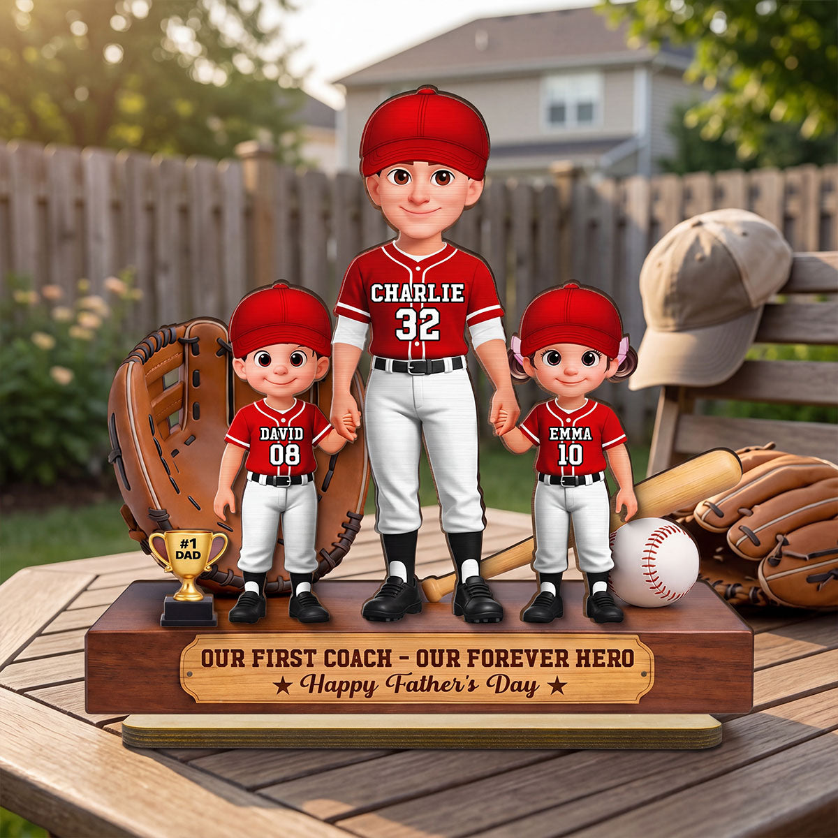 Baseball No.1 Dad We Caught The Best Dad - Personalized 2-Layered Wooden Plaque -  Gift For Dad