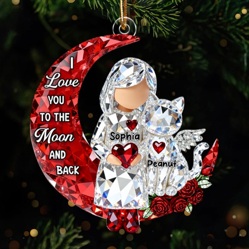 I Love You to the Moon and Back 3D Crystal Effect - Personalized Acrylic Ornament - Sentimental Gift for Cat Moms