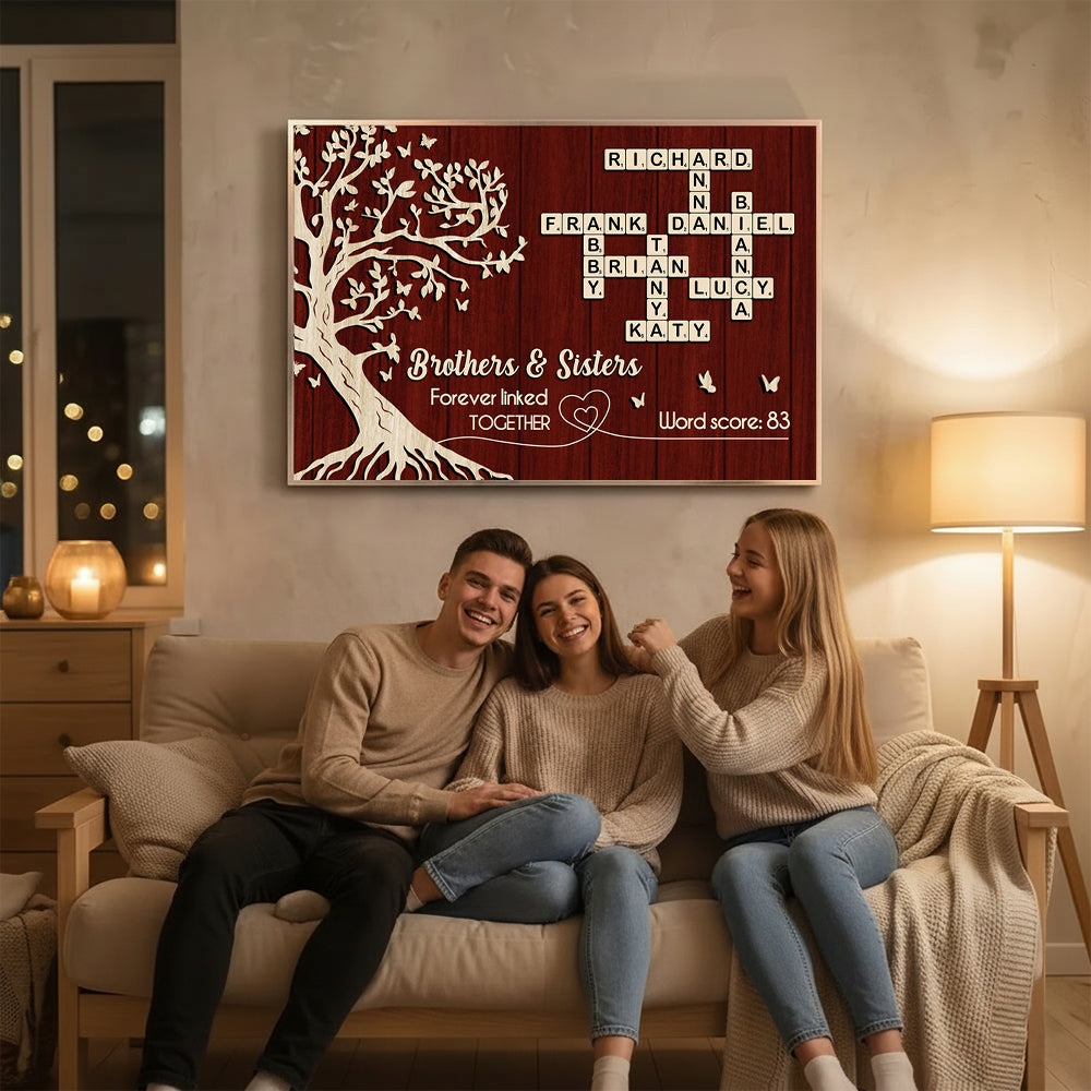 Brothers and Sisters Forever Linked Together Crossword Wall Art - Personalized Poster - Sentimental Gift for Siblings