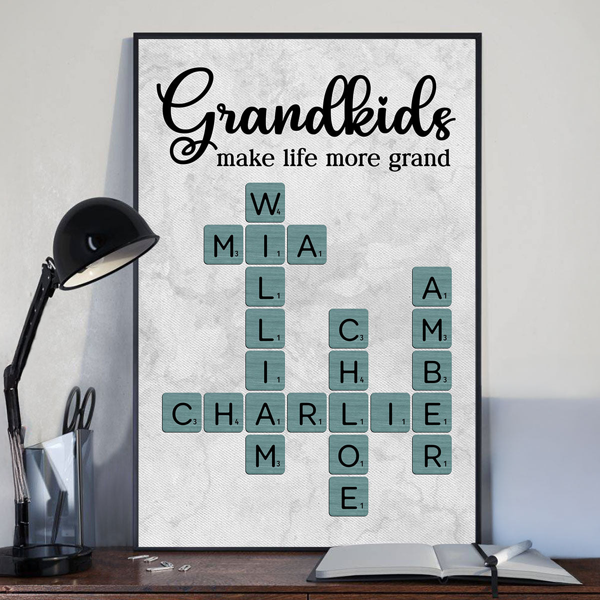 Grandkids Make Life More Grand Crossword Art - Personalized Poster - Sentimental Gift for Grandma Grandpa Grandparents
