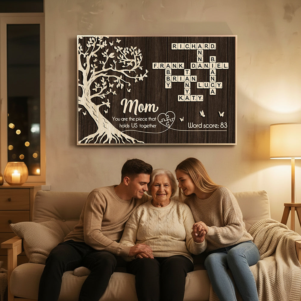 Mom You Are the Piece That Holds us Together, Crossword Puzzle Art - Personalized Poster - Sentimental Gift for Mom