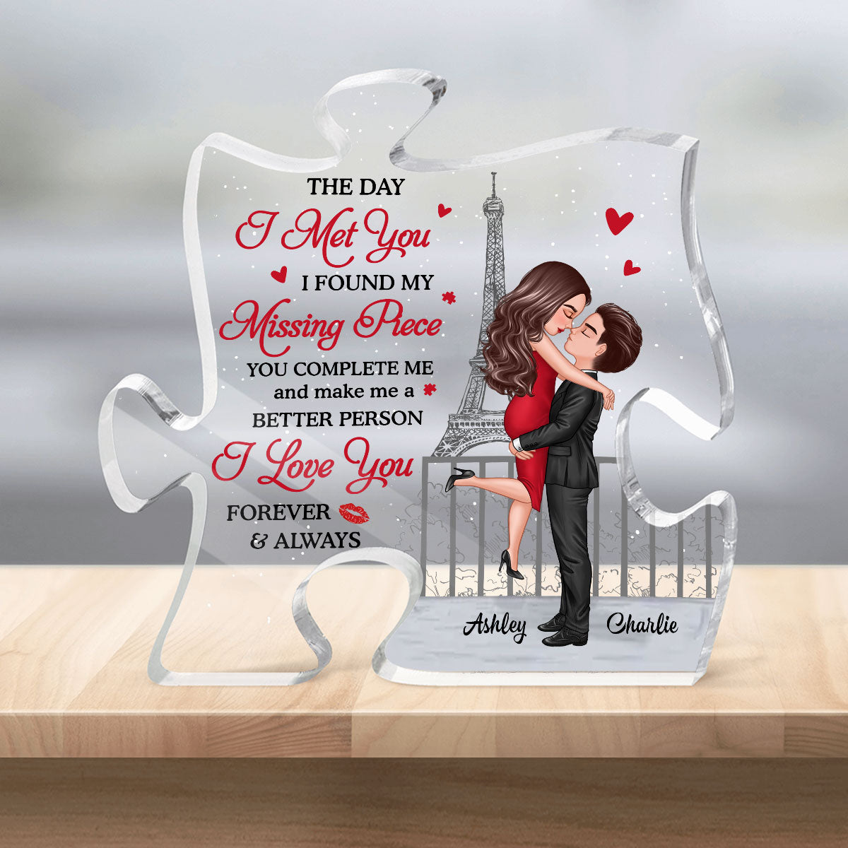 The Day I Met You I Found My Missing Piece, Personalized Couple Puzzle Shaped Acrylic Plaque, Gift For Husband Wife, Anniversary, LGBTQ+