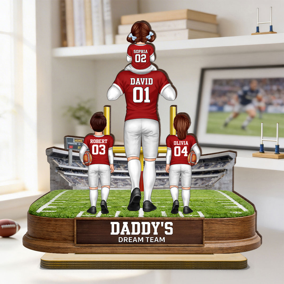 Daddy's Dream Team Football - Personalized 2-Layered Wooden Plaque - Gift For Football Dad