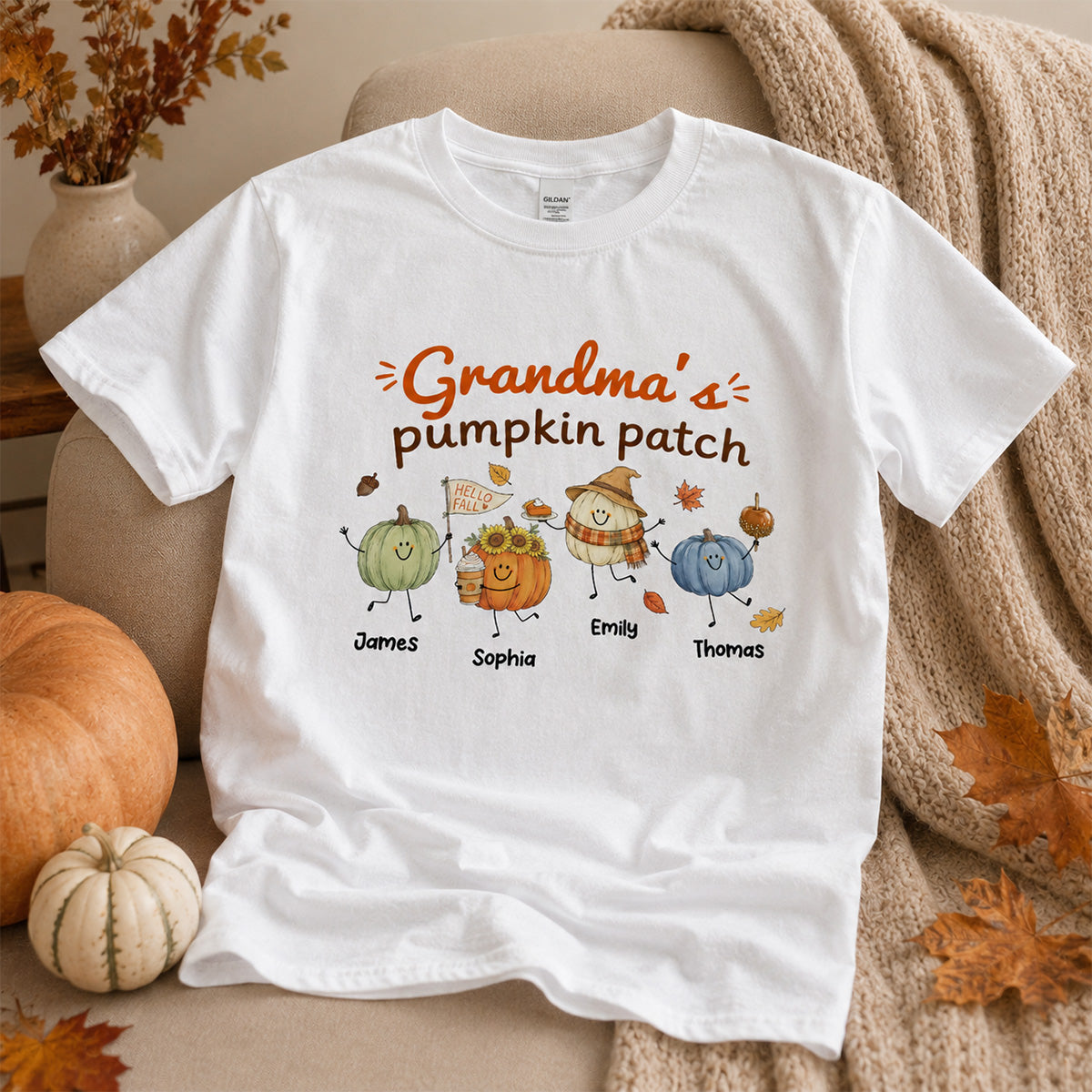 Grandma's Pumpkin Patch Cute Characters - Personalized Shirt - Fall Season Shirt For Grandma, Mom