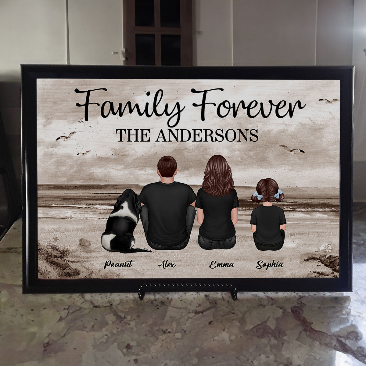 [FREE DELIVERY - Limited Time Offer] Custom Family Retro Vintage Beach Landscape Poster, Gift For Mom, Dad, Husband, Wife