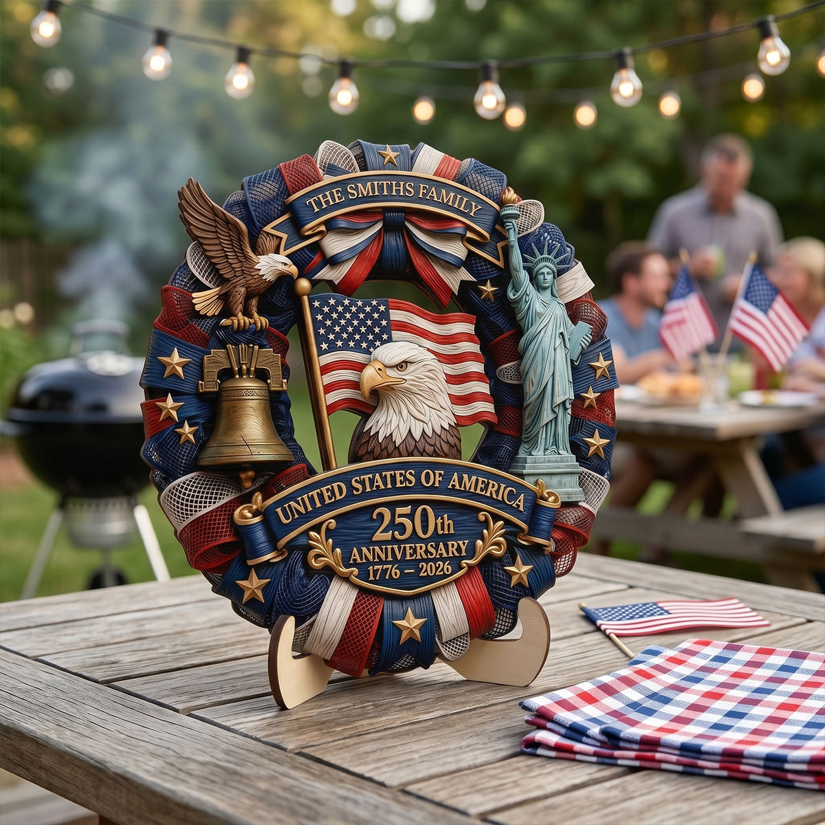 1776-2026 Eagle Liberty Bell 2D Printed - Personalized Wooden Plaque - United States 250th Anniversary USA Patriotic Home Decor