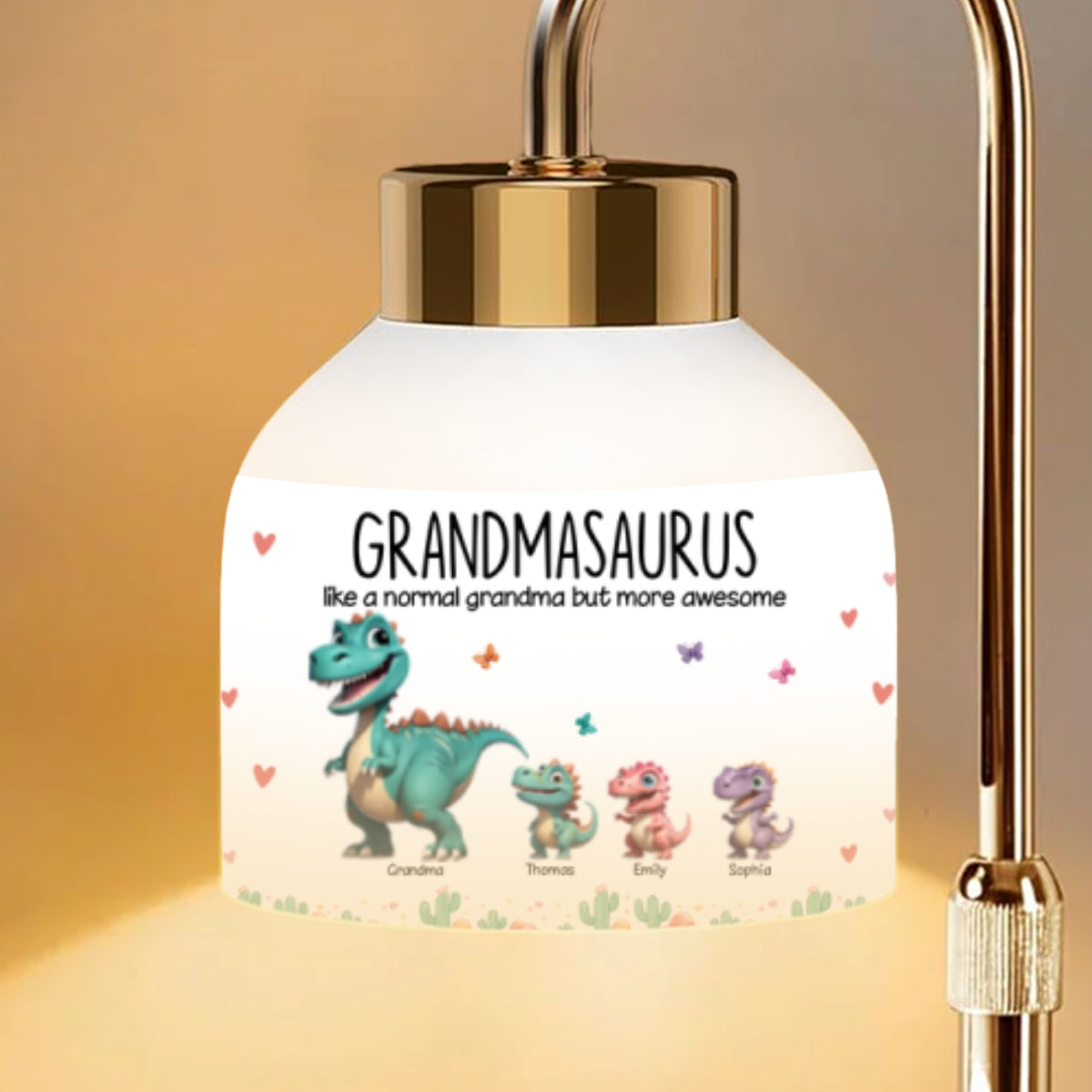 Grandmasaurus And Kids Cartoon Dinosaurs - Personalized Candle Warmer Lamp - Mother's Day Gift For Grandma