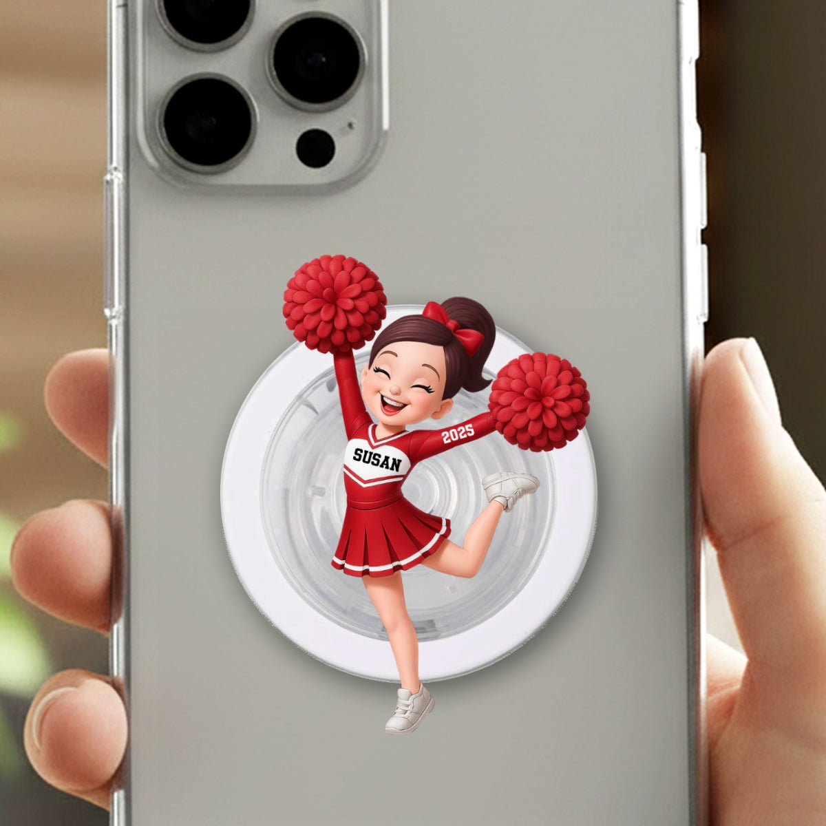 3D Effect Cheerleader Girl - Personalized Acrylic Magnetic Phone Grip - Gift for Daughter, for Granddaughter