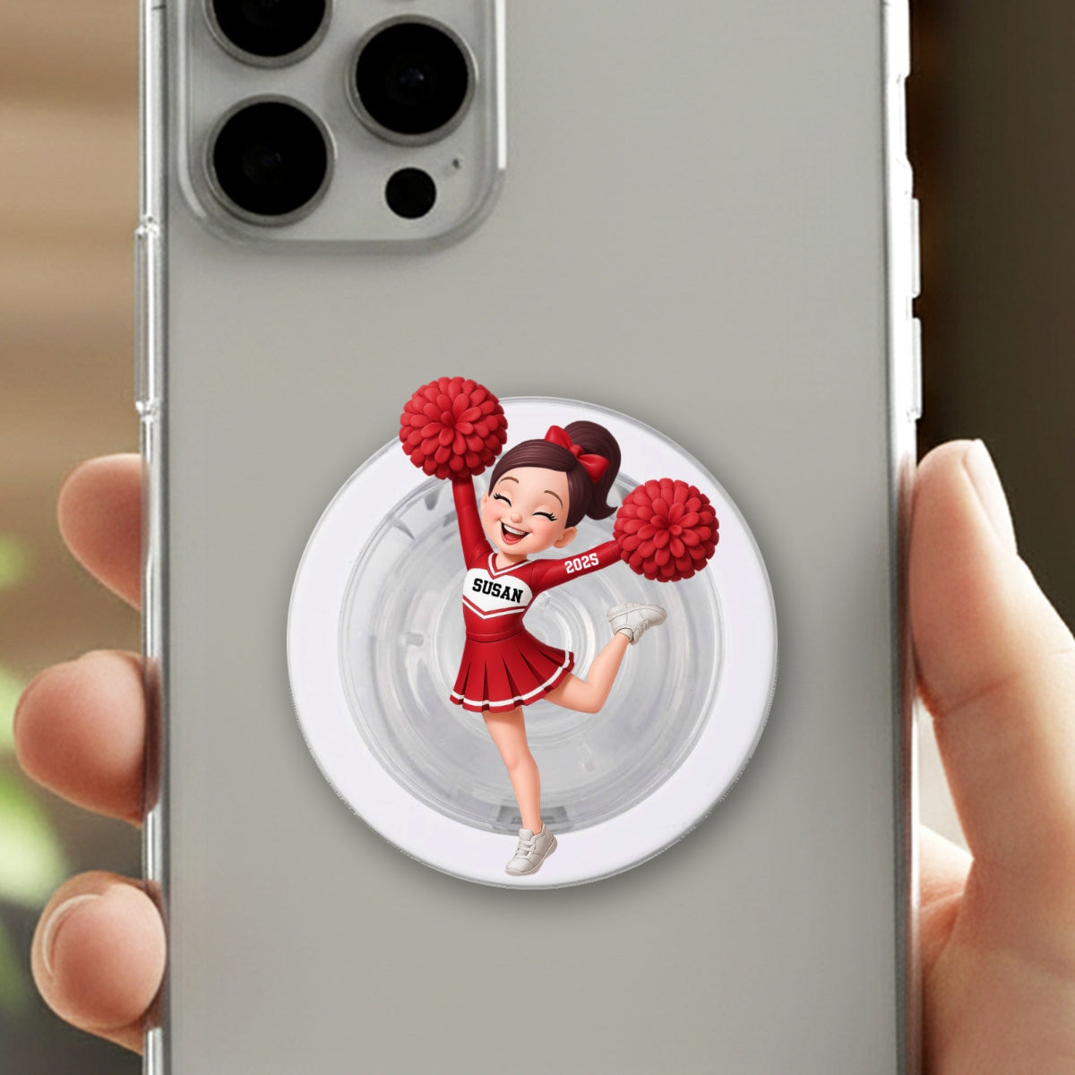 3D Effect Cheerleader Girl - Personalized Acrylic Magnetic Phone Grip - Gift for Daughter, for Granddaughter