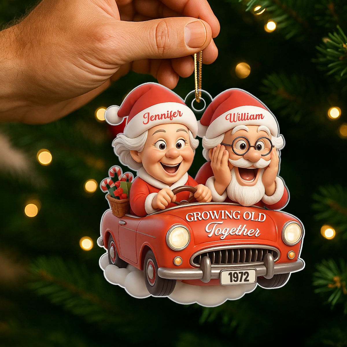 Santa Couple Growing Old Together - Personalized Acrylic Ornament - Christmas Gift for Couple