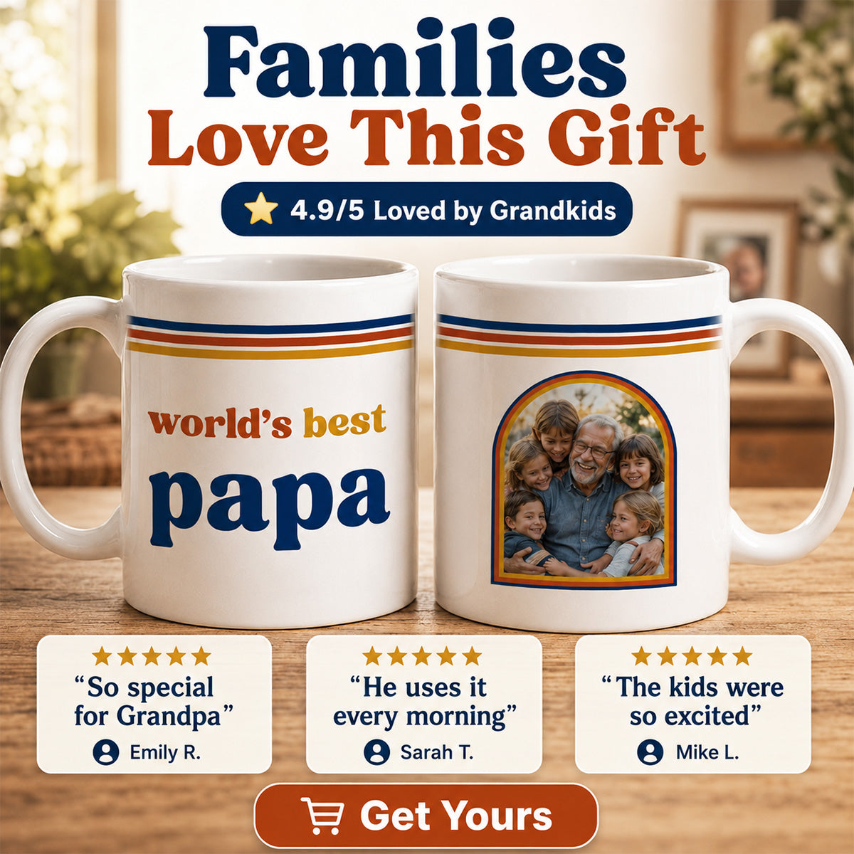 World's Best Dad Grandpa Retro 70s Style Custom Photo - Personalized Mug - Father's Day Gift For Husband, Dad, Grandpa
