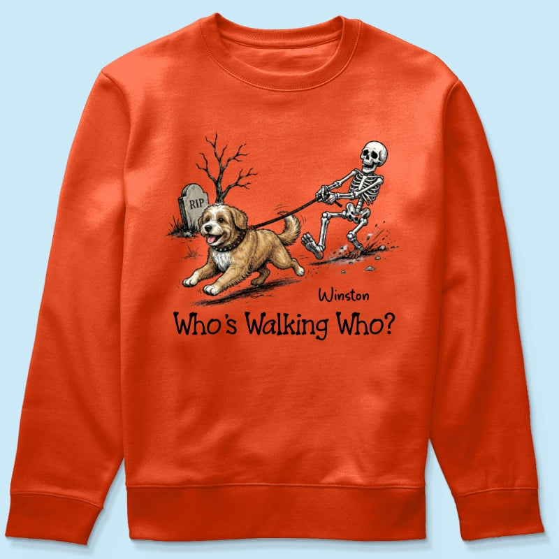 Funny Halloween Dog Who's Walking Who - Personalized Shirt - Upload Photo - Gift For Dog Lovers