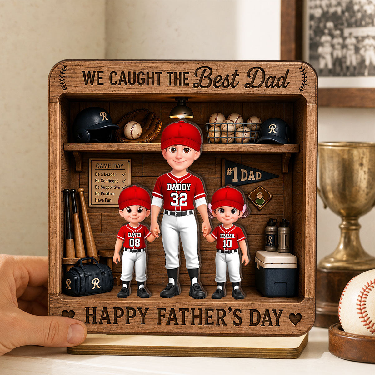 Baseball Dad & Kids Locker Room - Personalized 2-Layered Wooden Plaque -  Gift For Dad, Husband