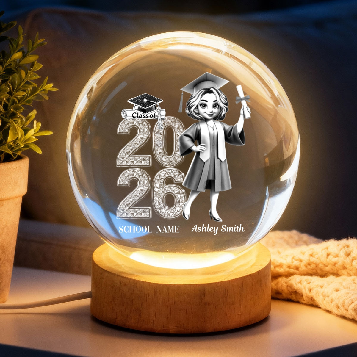 Class Of 2026 2027 Senior Glowing - Personalized Crystal Ball LED Night Light - Graduation Gift For Graduates, Daughter, Son