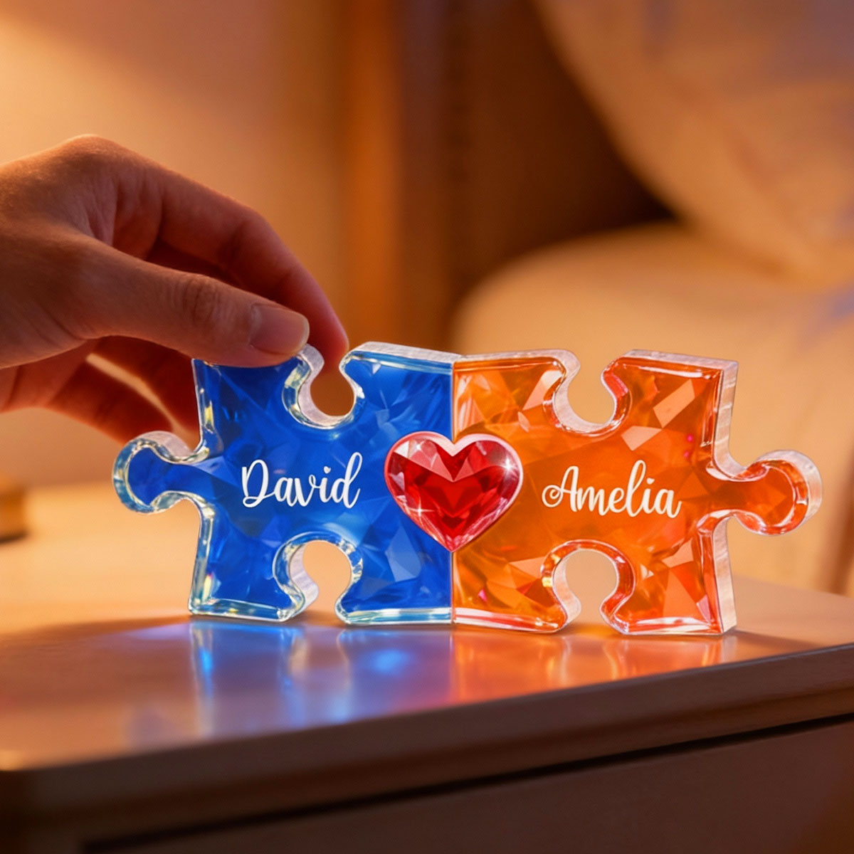 Couple Puzzles Name Sign for Valentines - Personalized Acrylic Block Plaque - Sentimental Gift for Him, for Her