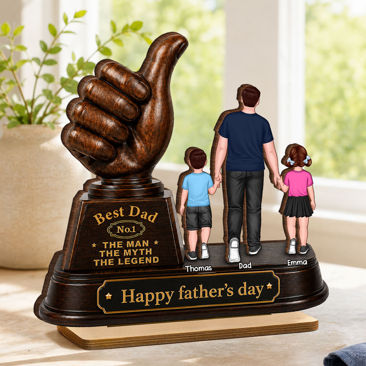 No. 1 Dad Grandpa Trophy - Personalized 2-Layered Wooden Plaque -  Gift for Dad, Husband