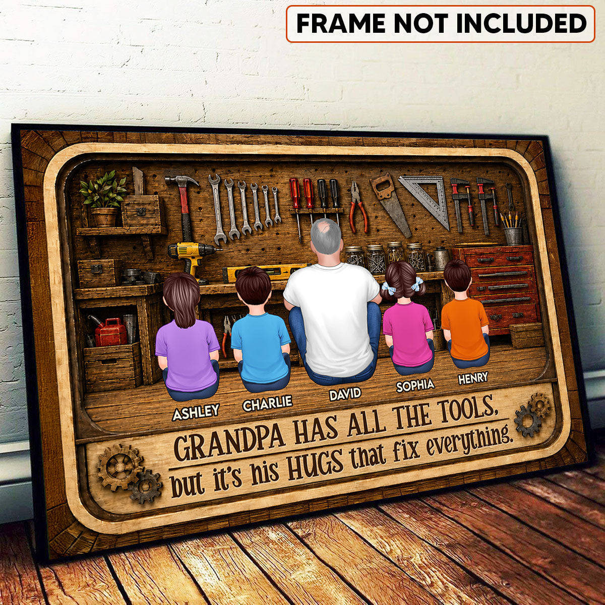 Retro Vintage Grandpa Has All The Tools His Hugs Fix Everything - Personalized Poster - Father's Day Gift For Grandpa, DIY Man, Handyman