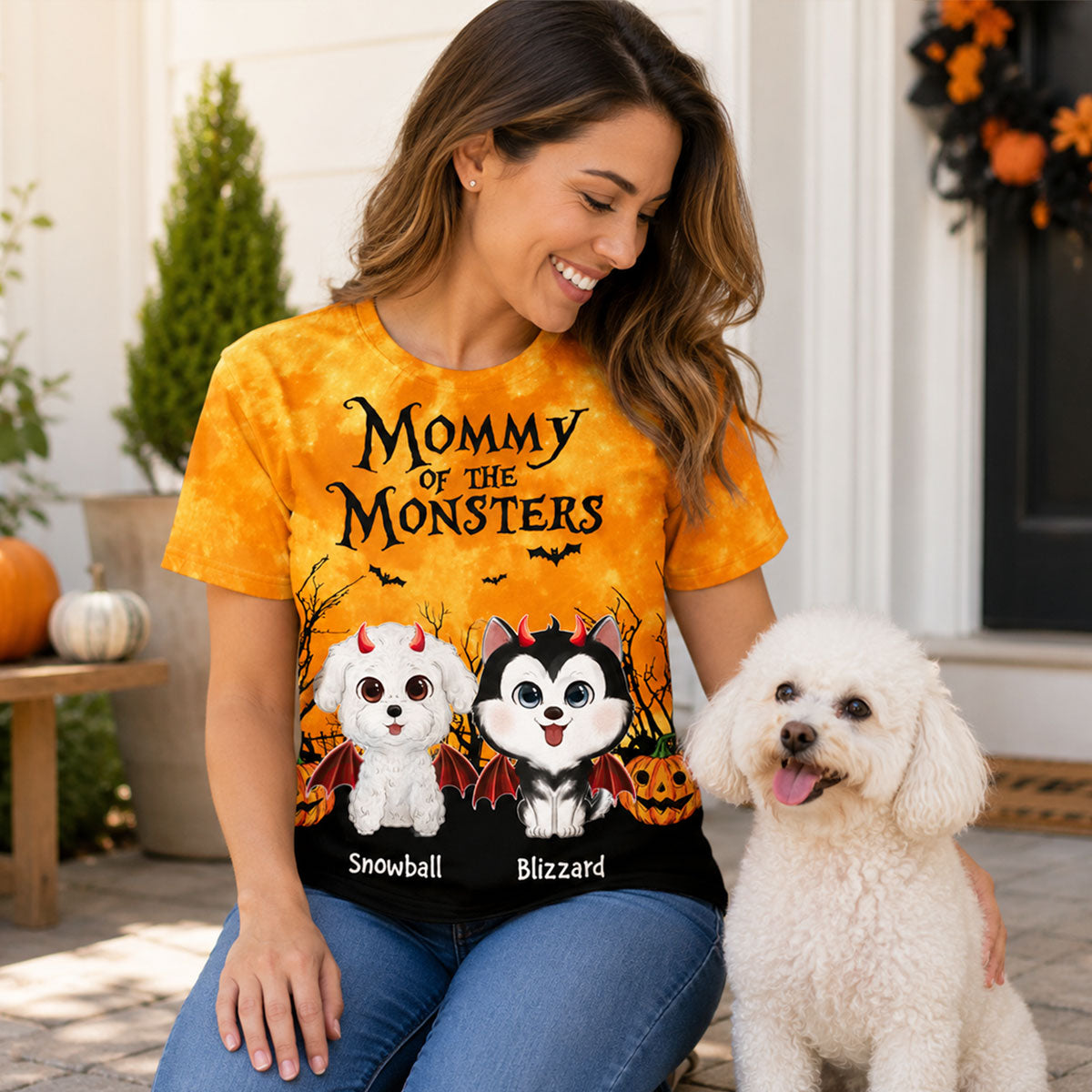 Halloween Theme Mommy Daddy Of The Monsters Dogs - Personalized Shirt - Halloween Gift For Dog Lovers