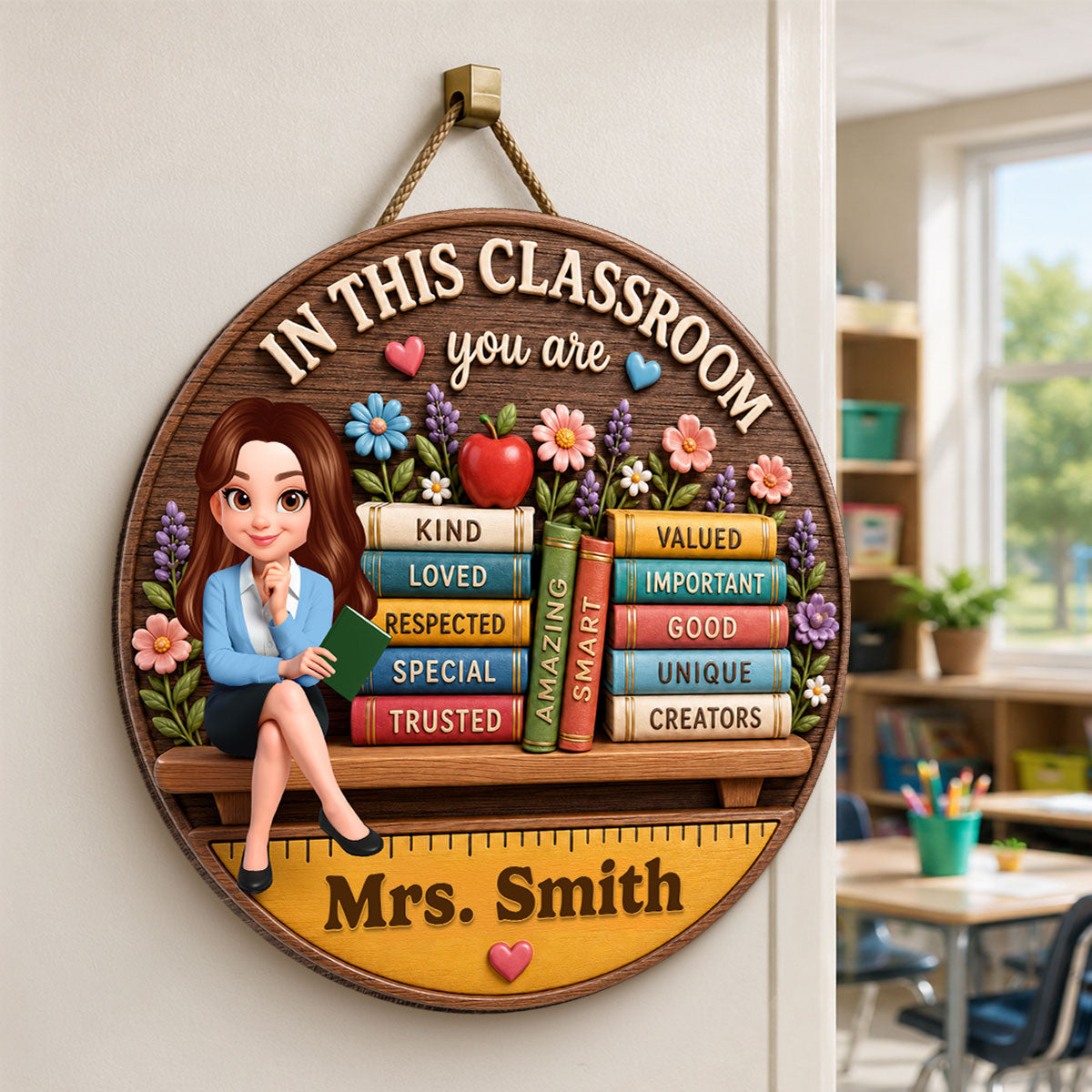 Custom Teacher in This Classroom - Personalized Wooden Door Sign - Teacher Wall Decor Sign, Back to School Gift for Teachers