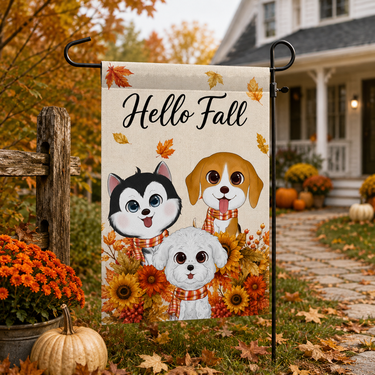 Cute Dogs Welcome - Personalized Garden Flag - Cozy Fall Decor for Dog Lovers