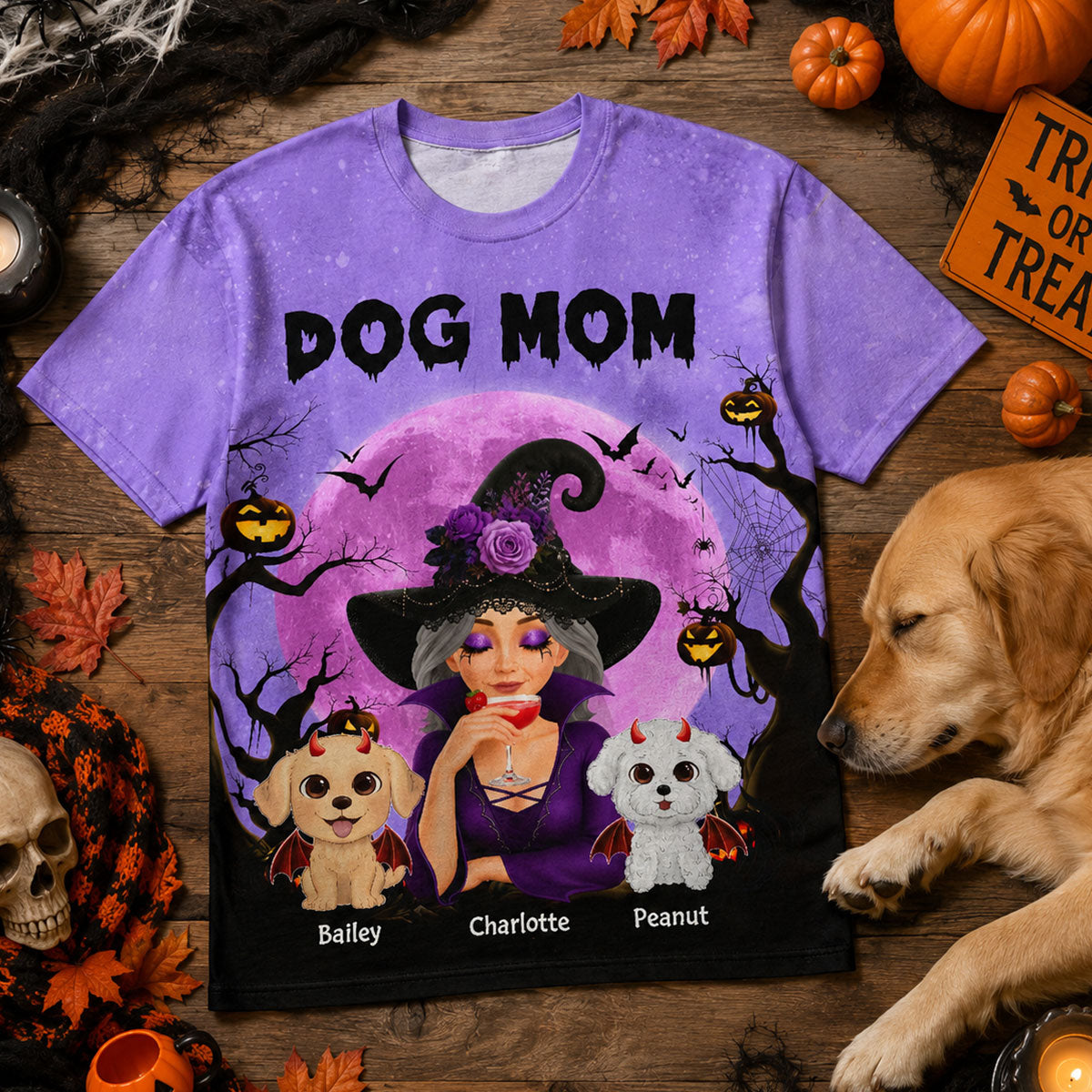 Halloween Theme Spooky Dog Mom Witch - Personalized Shirt - Halloween Gift For Dog Lovers