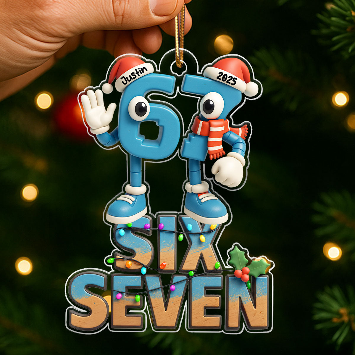 Custom Name Viral Trend Six Seven - Personalized Acrylic Ornament - Chistmas Gift for Kid, Grandkids