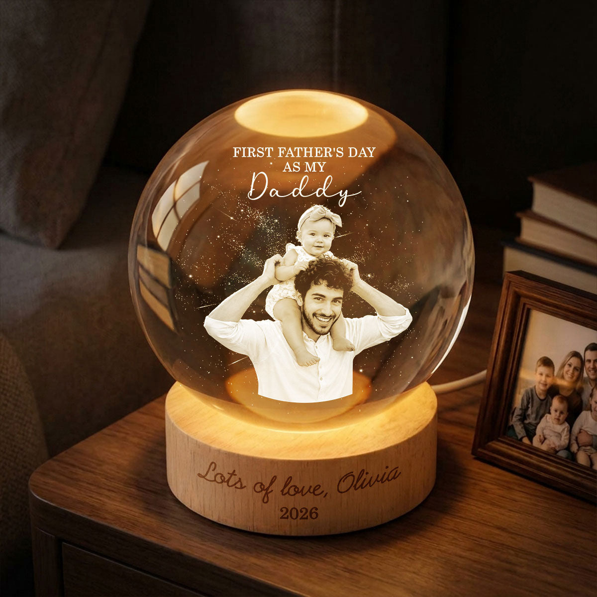 First  as My Daddy - Personalized Crystal Ball LED Night Light -  Gift for Dad