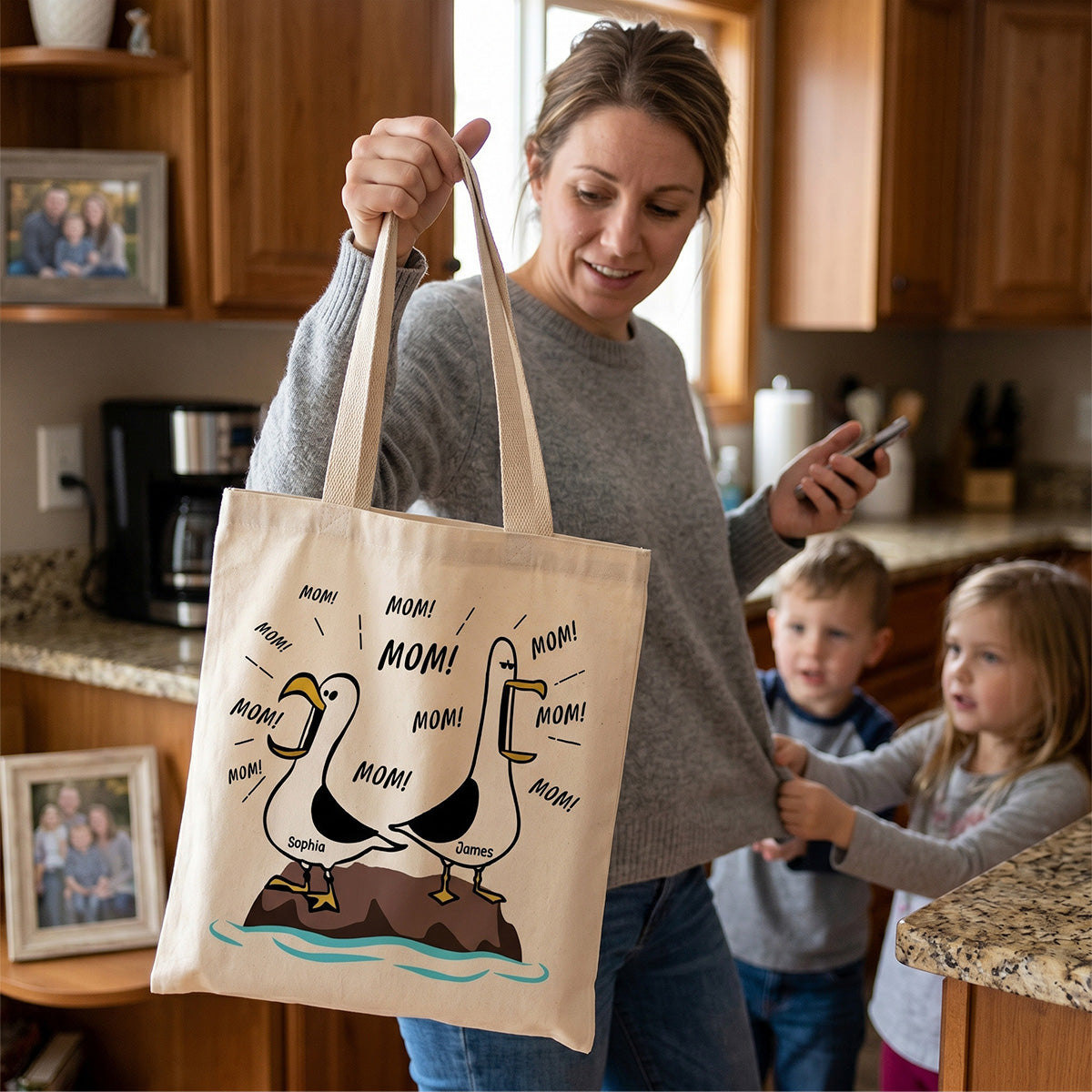 Seagull Mom Mom Mom - Personalized Tote Bag - Funny Mother's Day Gift For Mom