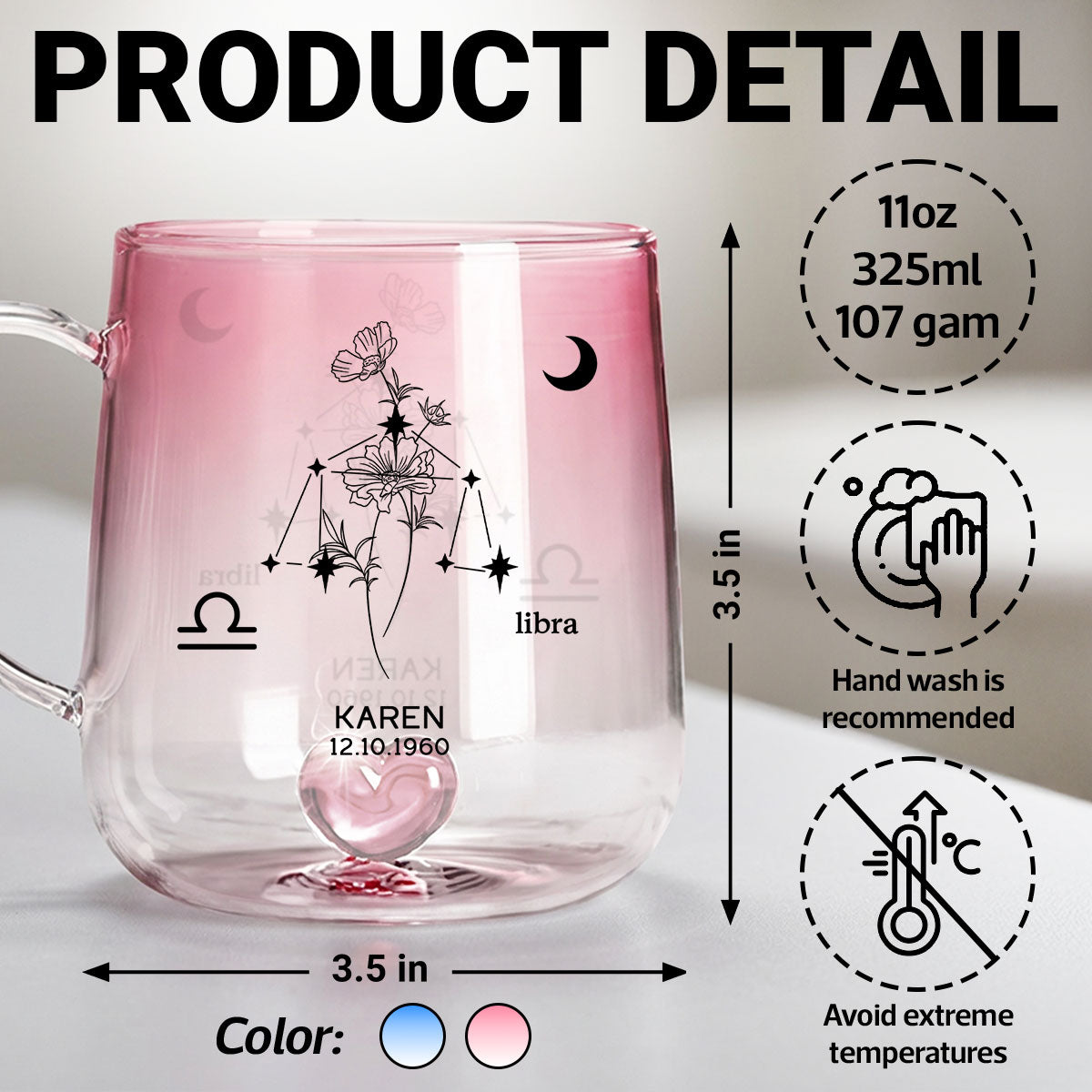 Custom Zodiac Birth Flower - Personalized Glass Mug - Sentimental Birthday Gift for Her
