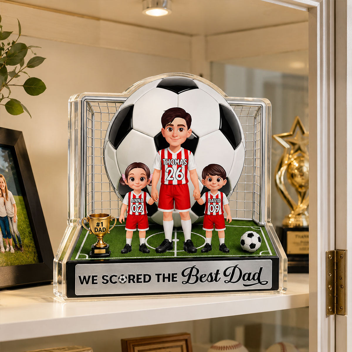 No 1 Soccer Dad And Kids We Scored The Best Dad 2D Flat Printed - Personalized Acrylic Block Plaque -  Gift For Dad, Husband, Soccer Football Fans