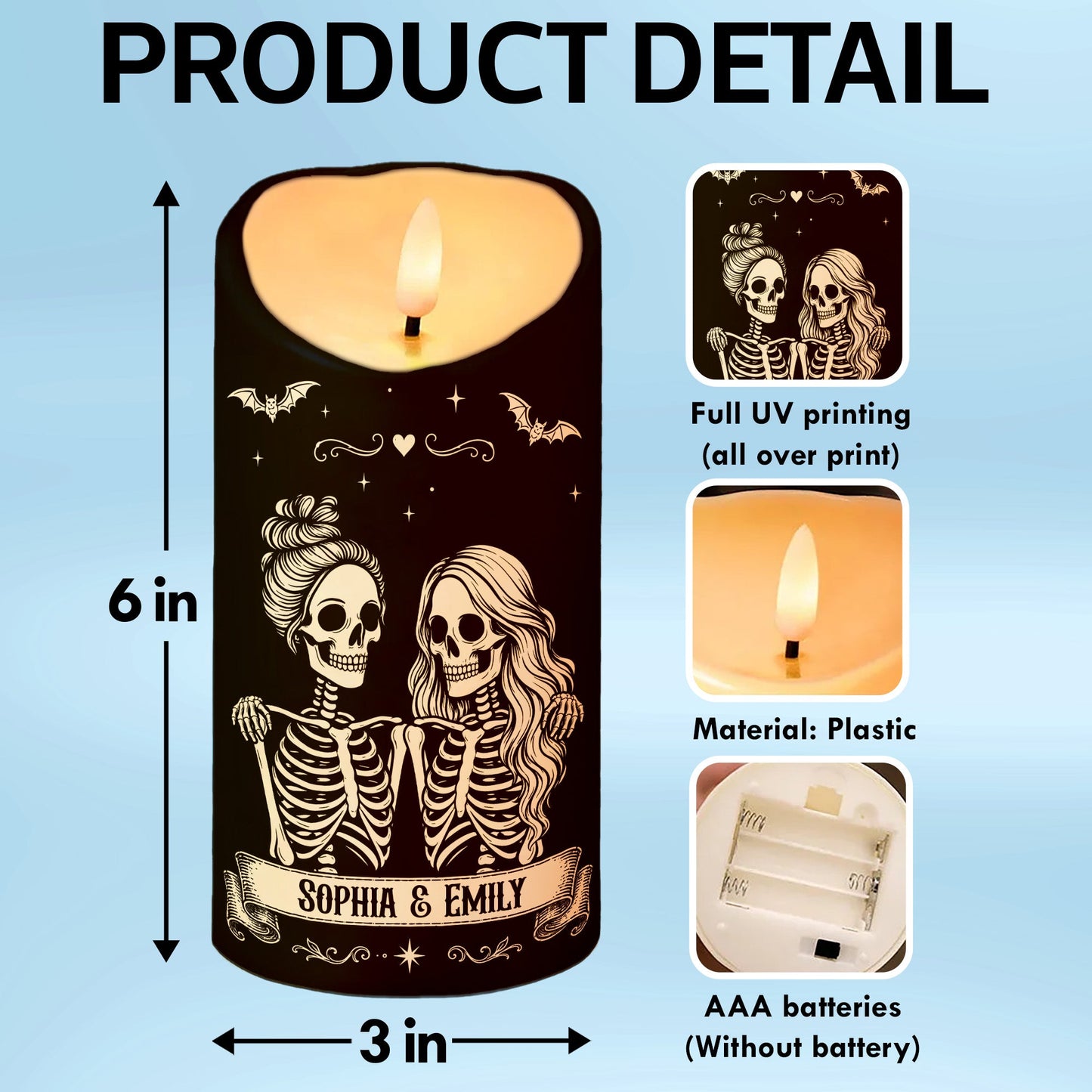 Skeleton Besties Until We Die - Personalized LED Candle - Funny Work Bestie Gift, Halloween Keepsake For Best Friends