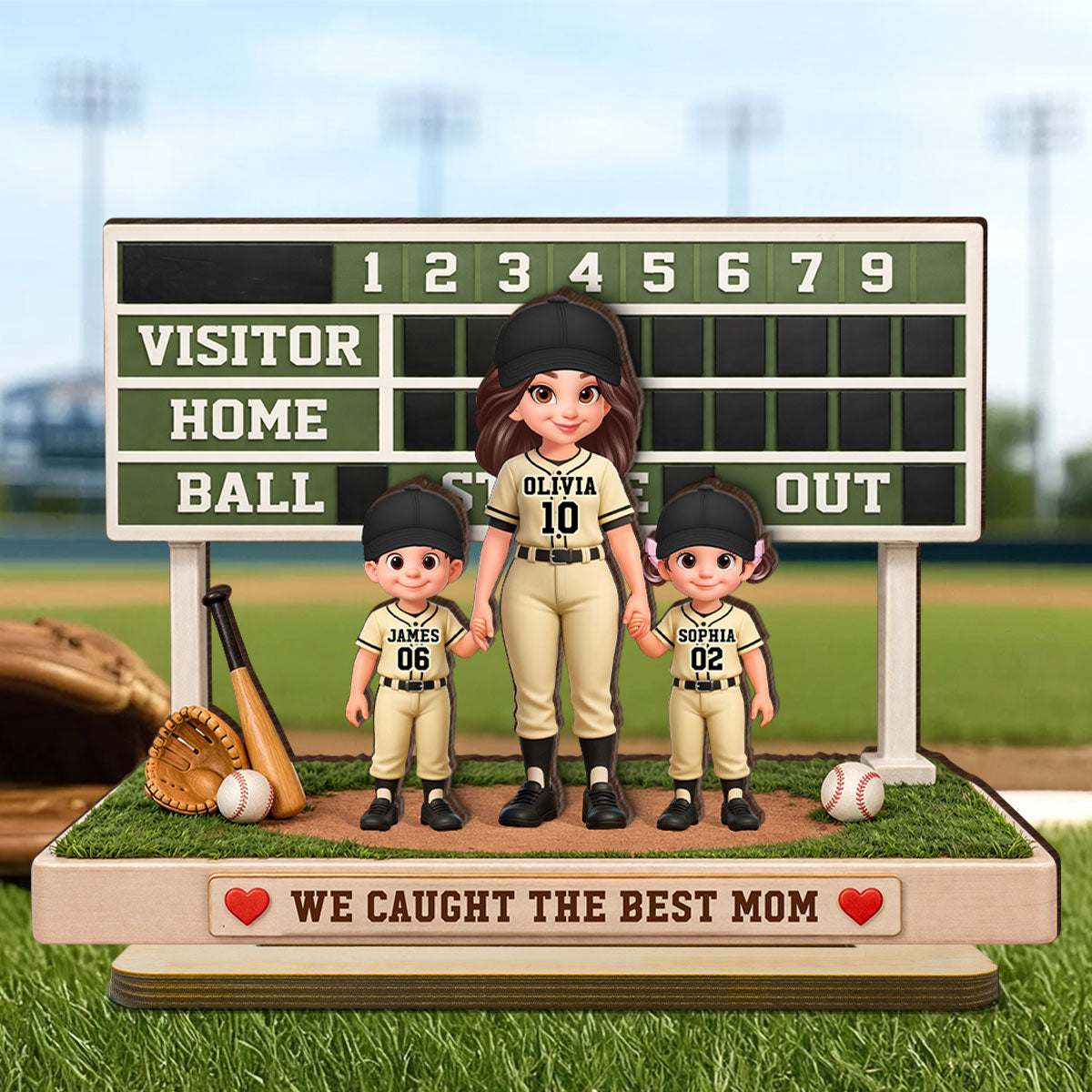 Baseball Mom Kids Scoreboard - Personalized 2-Layered Wooden Plaque - Mother's Day Gift, Gift For Mom