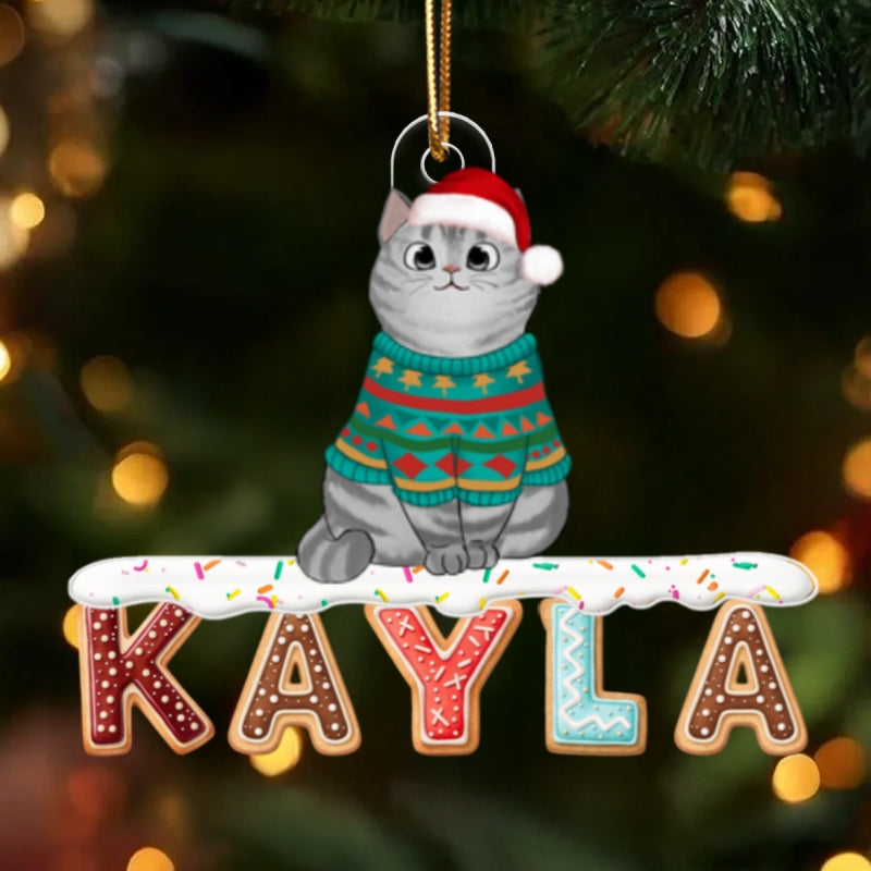 Custom Cat Name Cookies Alphabet - Personalized Acrylic Ornament - Christmas Gift for Pet Lovers