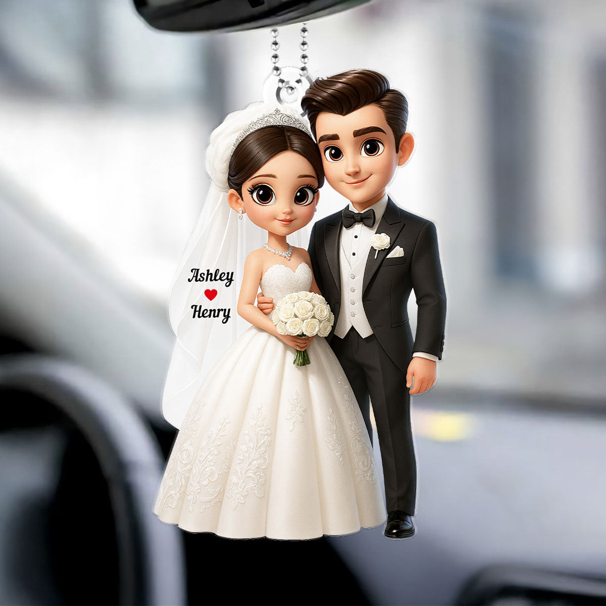 3D Cartoon Married Couple - Personalized Car Hanger - Gift for Couple