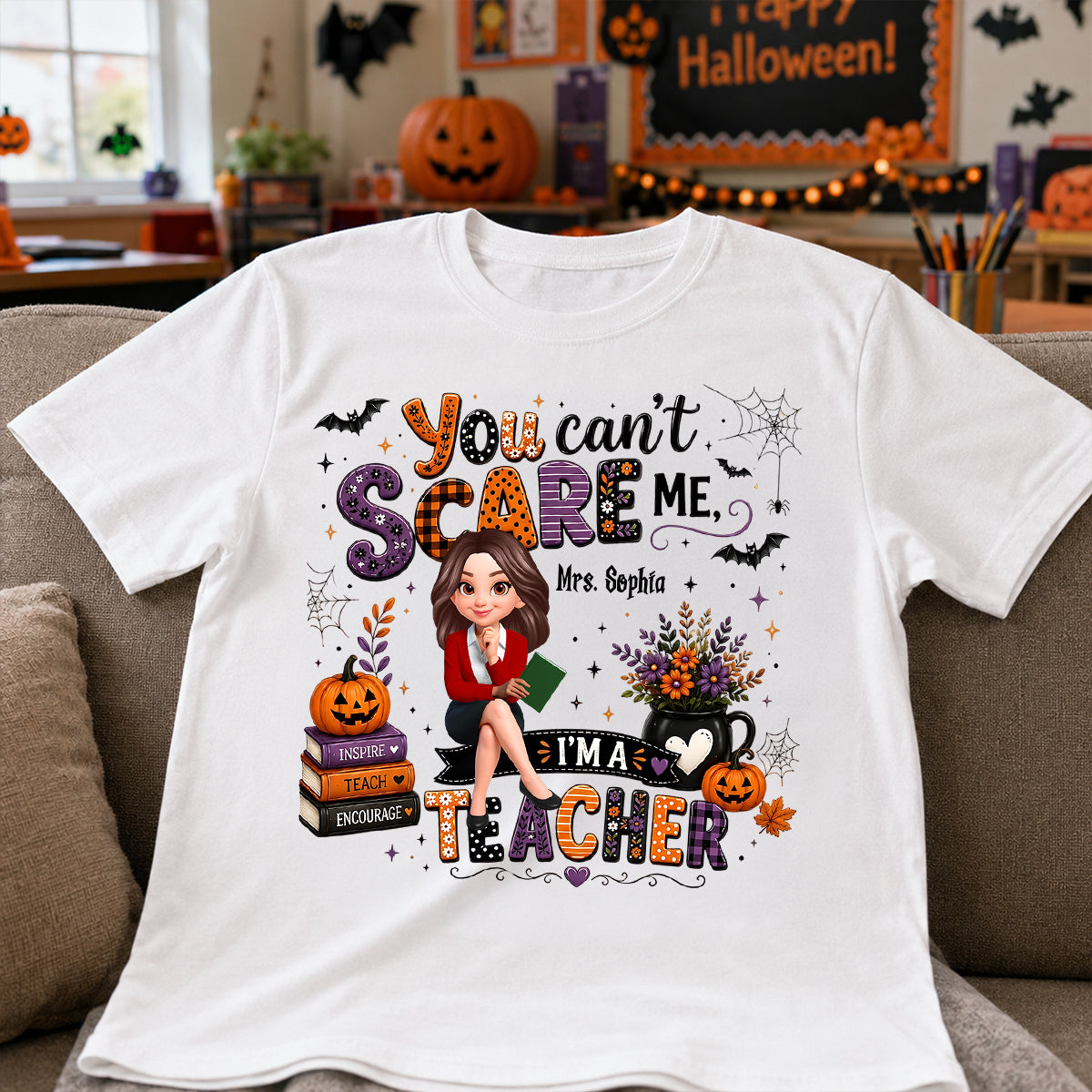 You Can't Scare Me I'm A Teacher - Personalized Shirt - Halloween Gift For Teacher