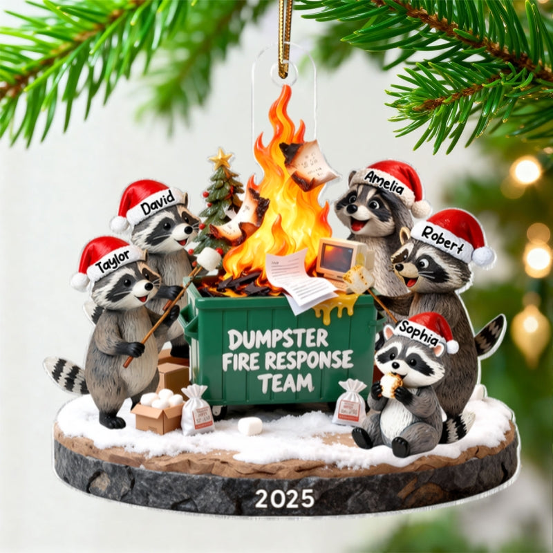 Dumpster Fire Response Team Funny Raccoons - Personalized Acrylic Ornament - Funny Gift For Coworkers, Work Besties