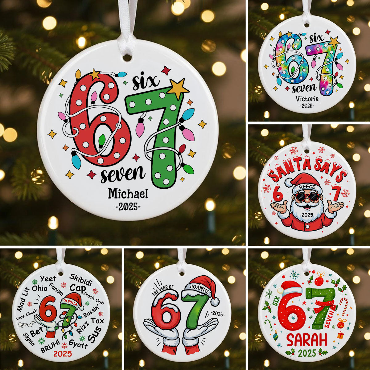 Custom Six Seven 67 Gen Z Funny Slang Teen Keepsake - Personalized Ceramic Ornament - Christmas Gift for Daughter, Son, Grandkids