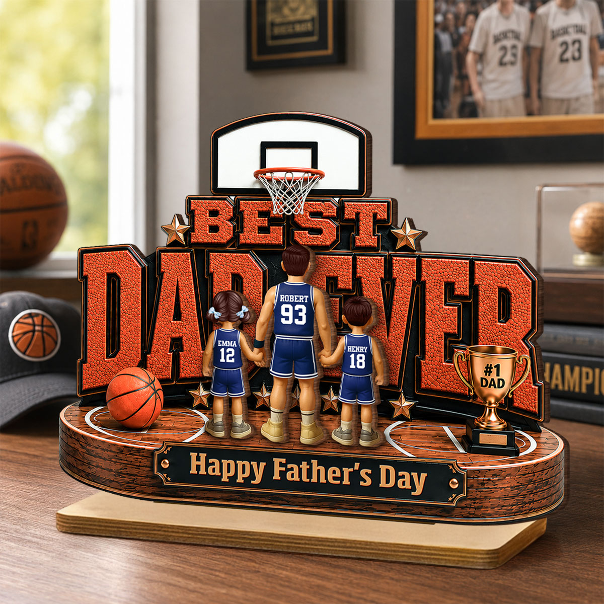 Best Basketball Dad Ever Our MVP - Personalized 2-Layered Wooden Plaque -  Gift For Dad, Husband