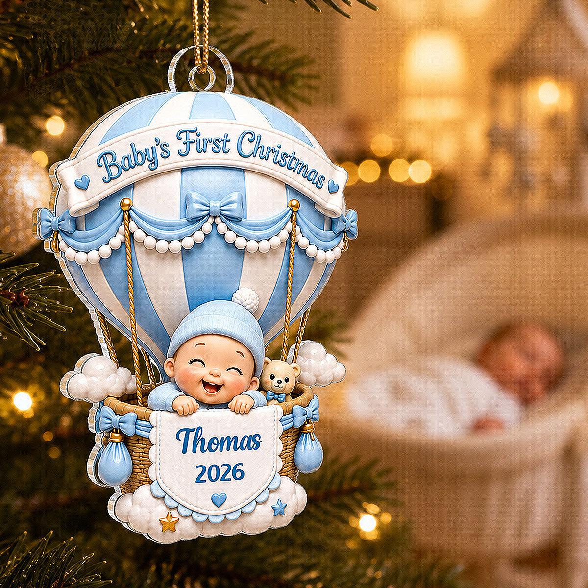 Baby’s First Christmas Hot Air Balloon 2D Flat – Personalized Acrylic Ornament - Christmas Keepsake