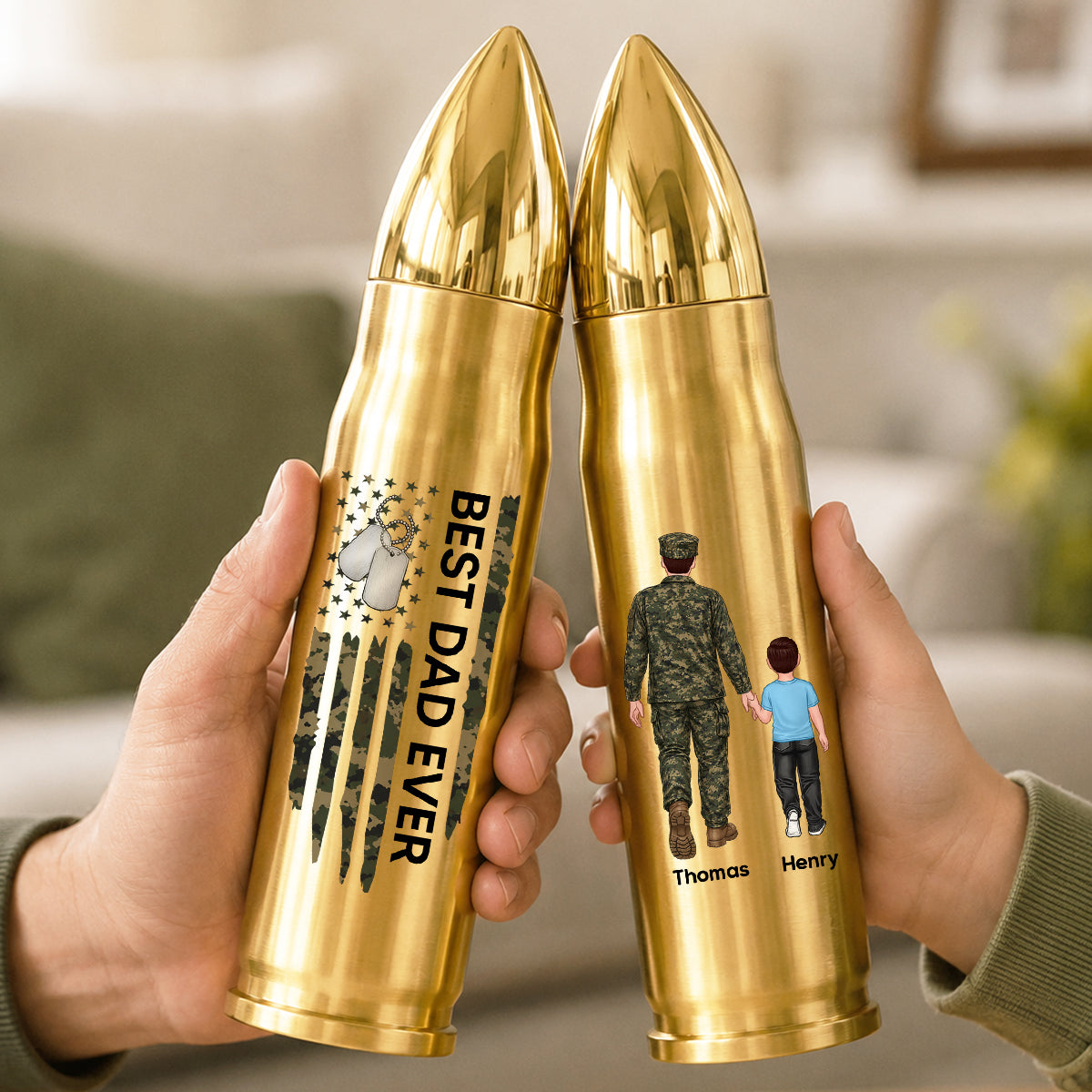 Proud American Military Dad You Are Our Hero - Personalized Bullet Tumbler - Father's Day Gift For Dad, Husband