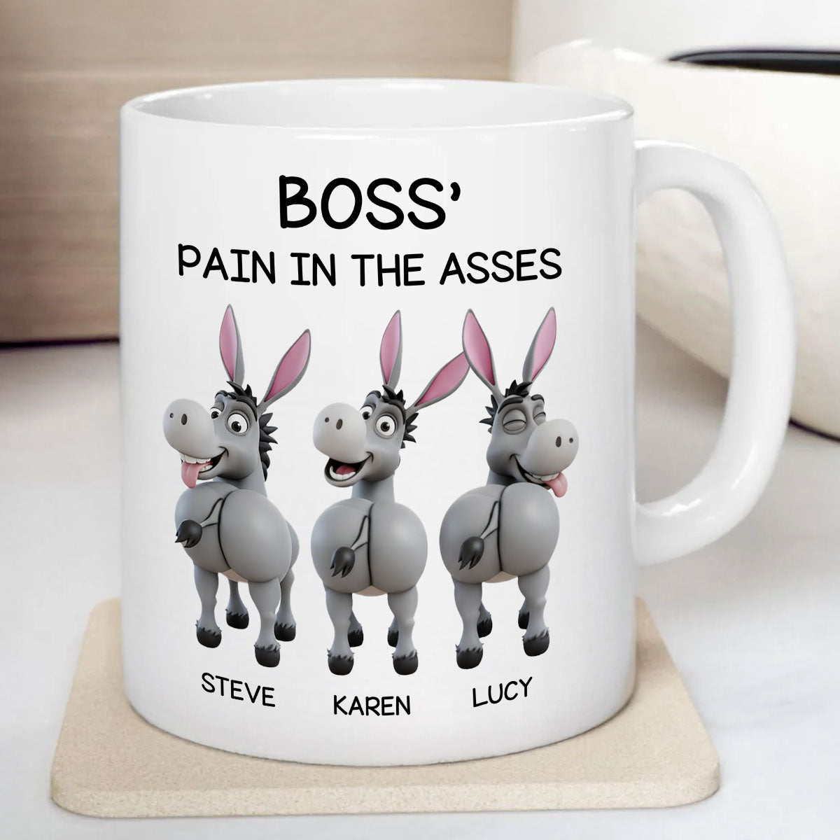 Funny Boss Christmas Pain in the Asses - Personalized Mug - Custom Employee Gift Exchange, White Elephant Gift