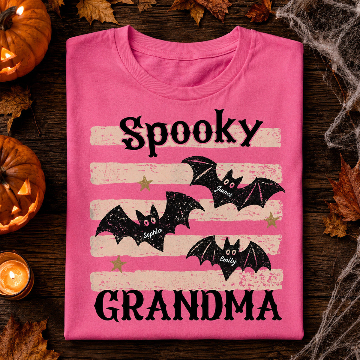 Spooky Grandma Little Bats Stripes - Personalized Shirt - Halloween Gift For Grandma