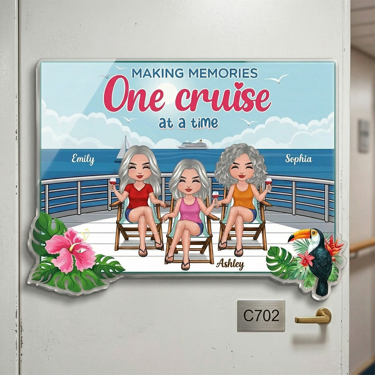We're In Cruise Mode Besties Sitting Cruise Deck - Personalized Cruise Cabin Door Magnet