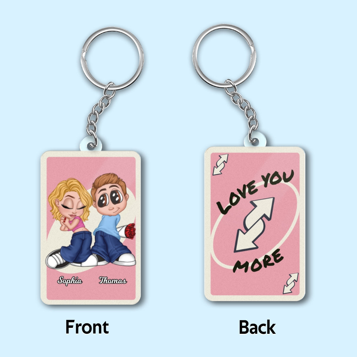 Love You More Game Card Style Y2K Couple - Personalized Acrylic Keychain - Valentine's Day Gift, Anniversary Gift For Him, For Her